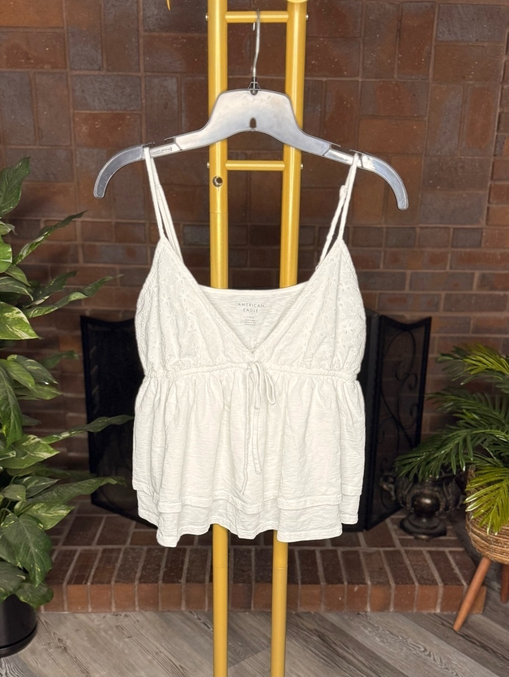 American Eagle Eyelet Babydoll Cami Tank Top White Women’s Large